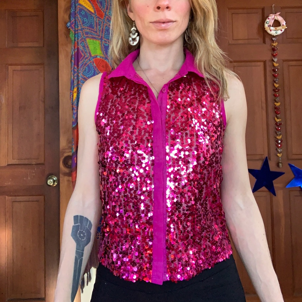 Fuchsia Shimmer Sleeveless Blouse